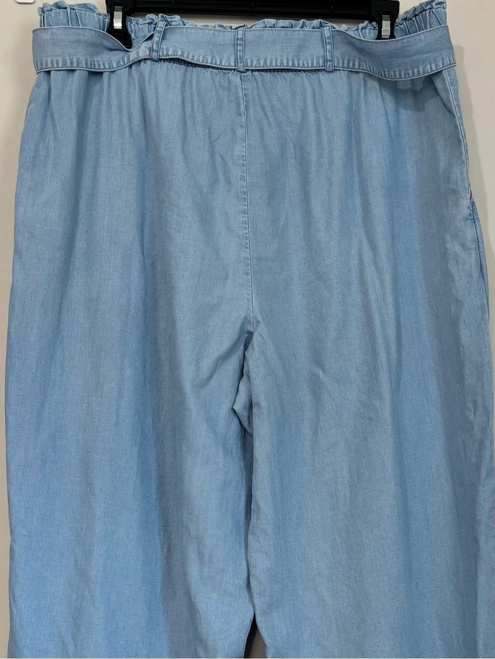 LOFT palazzo chambray tencel high rise wide Leg crop lagenlook pull on pants L